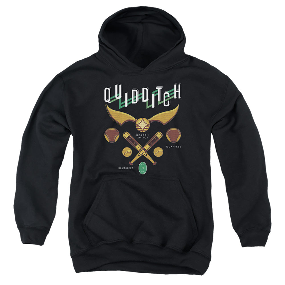 AN OFFCIALLY LICENSED HARRY POTTER QUIDDITCH EQUIPMENT LOGO YOUTH HOODIE BLACK