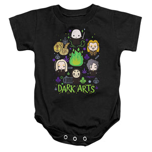 AN OFFCIALLY LICENSED HARRY POTTER DARK ARTS CHIBIS BABY BODYSUIT BLACK