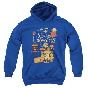 AN OFFCIALLY LICENSED HARRY POTTER BACK TO HOGWARTS PLATFORM 9 3/4 CHIBIS YOUTH HOODIE ROYAL