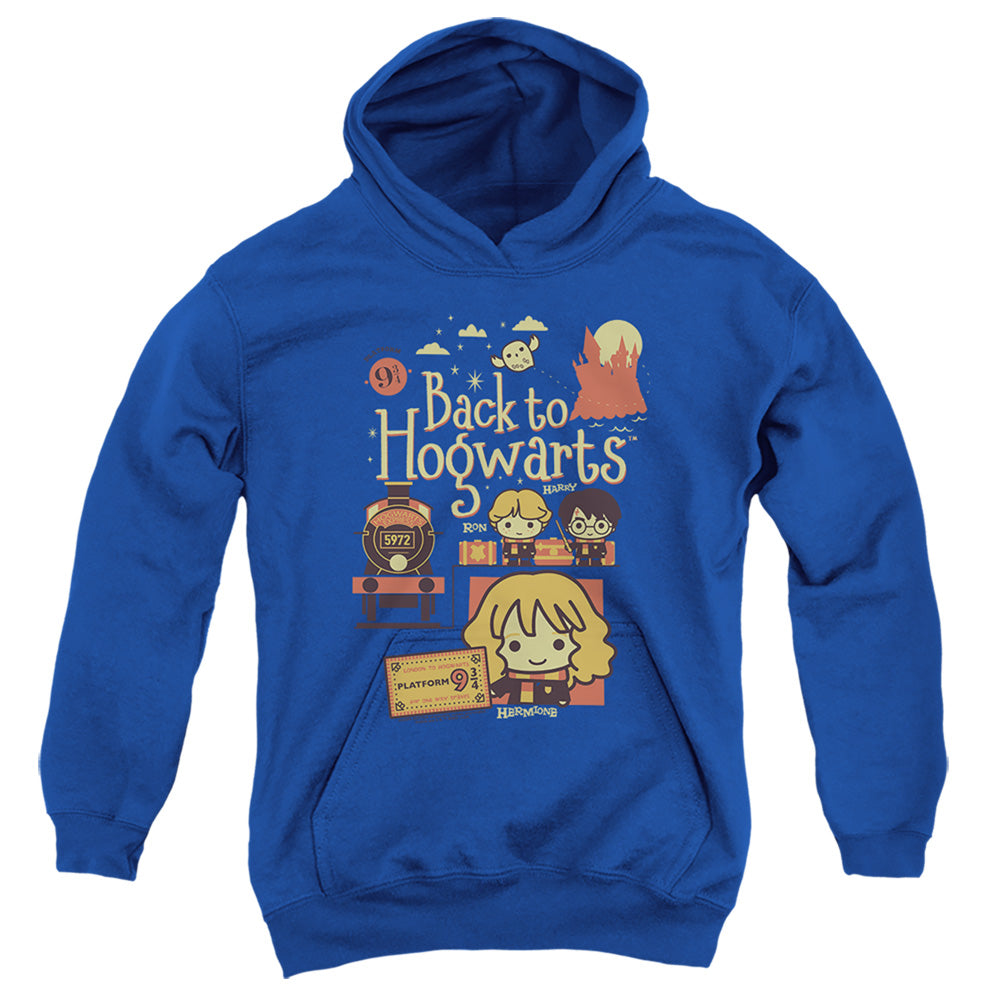 AN OFFCIALLY LICENSED HARRY POTTER BACK TO HOGWARTS PLATFORM 9 3/4 CHIBIS YOUTH HOODIE ROYAL