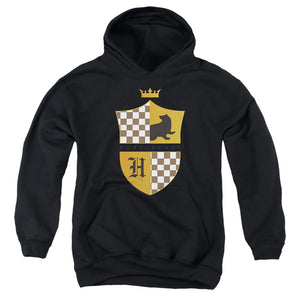 AN OFFCIALLY LICENSED HARRY POTTER HUFFLEPUFF CHECKERED SHIELD CREST YOUTH HOODIE BLACK