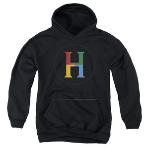 AN OFFCIALLY LICENSED HARRY POTTER HOGWARTS FOUR COLORED 'H' LOGO YOUTH HOODIE BLACK