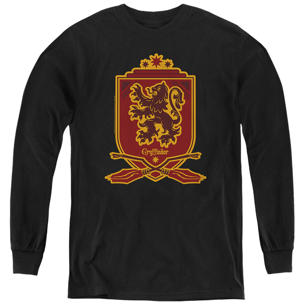AN OFFCIALLY LICENSED HARRY POTTER GRYFFINDOR BROOMSTICK BADGER LOGO YOUTH LONG SLEEVE T-SHIRT BLACK