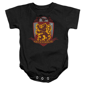 AN OFFCIALLY LICENSED HARRY POTTER GRYFFINDOR QUIDDITCH SHIELD LOGO BABY BODYSUIT BLACK