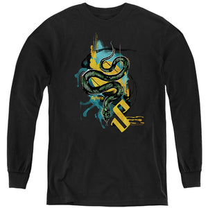 AN OFFCIALLY LICENSED HARRY POTTER URBAN ELEGANCE SLYTHERIN SNAKE YOUTH LONG SLEEVE T-SHIRT BLACK
