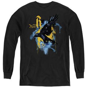 AN OFFCIALLY LICENSED HARRY POTTER URBAN ELEGANCE RAVENCLAW RAVEN YOUTH LONG SLEEVE T-SHIRT BLACK