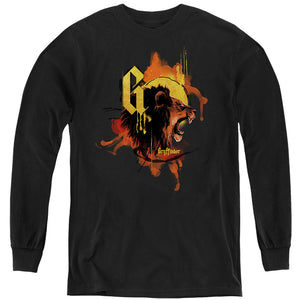 AN OFFCIALLY LICENSED HARRY POTTER URBAN ELEGANCE GRYFFINDOR LION YOUTH LONG SLEEVE T-SHIRT BLACK