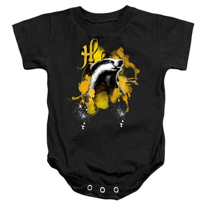 AN OFFCIALLY LICENSED HARRY POTTER URBAN ELEGANCE HUFFLEPUFF BADGER BABY BODYSUIT BLACK
