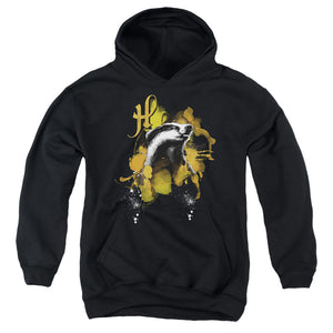 AN OFFCIALLY LICENSED HARRY POTTER URBAN ELEGANCE HUFFLEPUFF BADGER YOUTH HOODIE BLACK