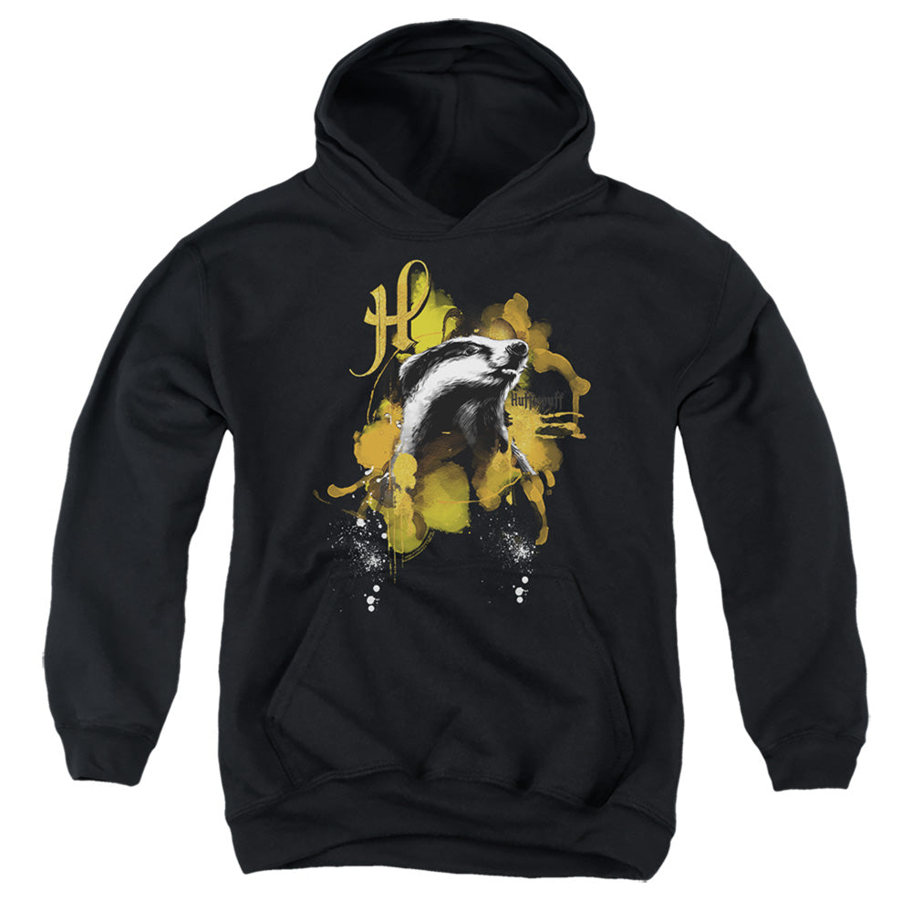 AN OFFCIALLY LICENSED HARRY POTTER URBAN ELEGANCE HUFFLEPUFF BADGER YOUTH HOODIE BLACK