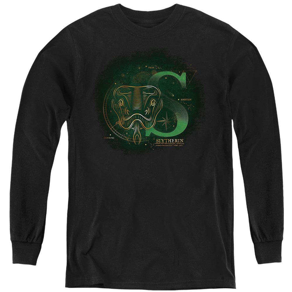 AN OFFCIALLY LICENSED HARRY POTTER CELESTIAL NOMAD SLYTHERIN YOUTH LONG SLEEVE T-SHIRT BLACK