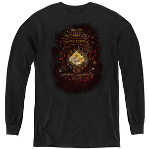 AN OFFCIALLY LICENSED HARRY POTTER CELESTIAL MARAUDERS MAP YOUTH LONG SLEEVE T-SHIRT BLACK