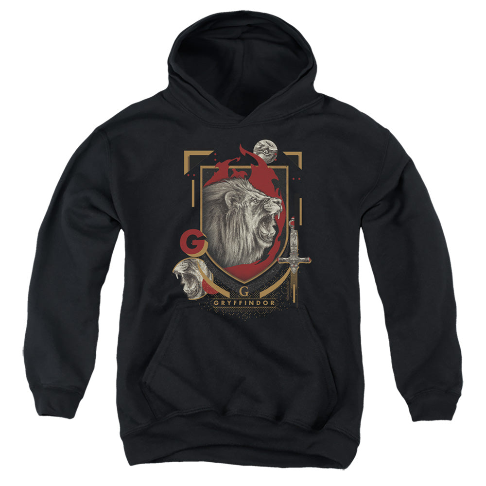 AN OFFCIALLY LICENSED HARRY POTTER GRYFFINDOR MAGICIAL MISCHIEF LEVEL UP CREST YOUTH HOODIE BLACK