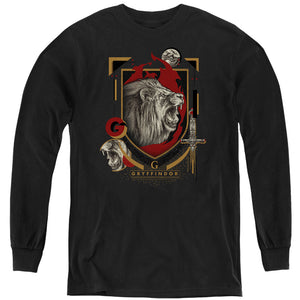 AN OFFCIALLY LICENSED HARRY POTTER GRYFFINDOR MAGICIAL MISCHIEF LEVEL UP CREST YOUTH LONG SLEEVE T-SHIRT BLACK