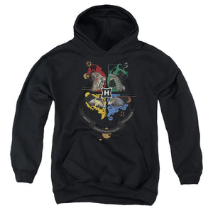 AN OFFCIALLY LICENSED HARRY POTTER HOGWARTS MAGICIAL MISCHIEF LEVEL UP CREST YOUTH HOODIE BLACK
