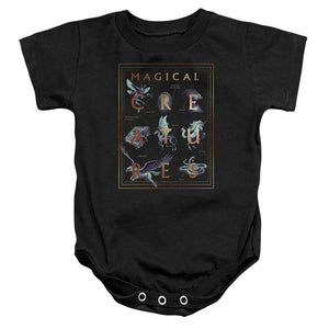 AN OFFCIALLY LICENSED HARRY POTTER MAGICAL CREATURES BOOK COVER BABY BODYSUIT BLACK