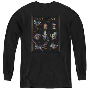AN OFFCIALLY LICENSED HARRY POTTER MAGICAL CREATURES BOOK COVER YOUTH LONG SLEEVE T-SHIRT BLACK