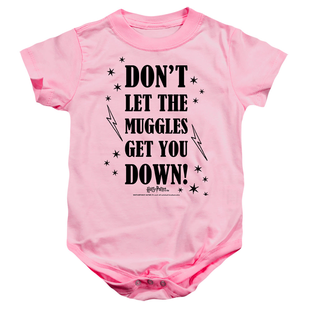 AN OFFCIALLY LICENSED HARRY POTTER MUGGLES 1 BABY BODYSUIT PINK
