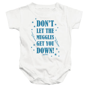 AN OFFCIALLY LICENSED HARRY POTTER MUGGLES 2 BABY BODYSUIT WHITE