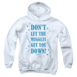 AN OFFCIALLY LICENSED HARRY POTTER MUGGLES 2 YOUTH HOODIE WHITE