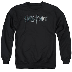 AN OFFCIALLY LICENSED HARRY POTTER LOGO ADULT UNISEX CREWNECK SWEATSHIRT BLACK