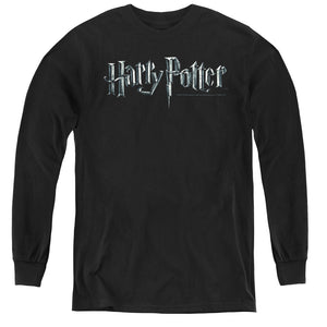 AN OFFCIALLY LICENSED HARRY POTTER LOGO YOUTH LONG SLEEVE T-SHIRT BLACK