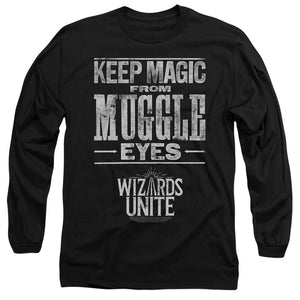 AN OFFCIALLY LICENSED HARRY POTTER WIZARDS UNITE HIDDEN MAGIC MEN'S LONG SLEEVE T-SHIRT BLACK