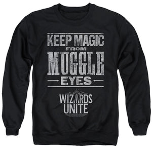 AN OFFCIALLY LICENSED HARRY POTTER WIZARDS UNITE HIDDEN MAGIC ADULT UNISEX CREWNECK SWEATSHIRT BLACK