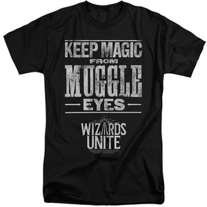 AN OFFCIALLY LICENSED HARRY POTTER WIZARDS UNITE HIDDEN MAGIC MEN'S TALL FIT T-SHIRT BLACK