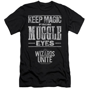 AN OFFCIALLY LICENSED HARRY POTTER WIZARDS UNITE HIDDEN MAGIC MEN'S PREMIUM SLIM FIT T-SHIRT BLACK