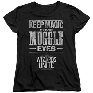 AN OFFCIALLY LICENSED HARRY POTTER WIZARDS UNITE HIDDEN MAGIC WOMEN'S REGULAR FIT T-SHIRT BLACK