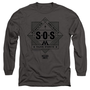 AN OFFCIALLY LICENSED HARRY POTTER WIZARDS UNITE SOS TASK FORCE MEN'S LONG SLEEVE T-SHIRT CHARCOAL