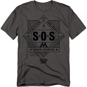 AN OFFCIALLY LICENSED HARRY POTTER WIZARDS UNITE SOS TASK FORCE MEN'S REGULAR FIT T-SHIRT CHARCOAL