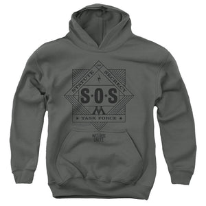 AN OFFCIALLY LICENSED HARRY POTTER WIZARDS UNITE SOS TASK FORCE YOUTH HOODIE CHARCOAL