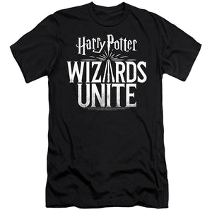 AN OFFCIALLY LICENSED HARRY POTTER WIZARDS UNITE WIZARDS UNITE LOGO MEN'S PREMIUM SLIM FIT T-SHIRT BLACK