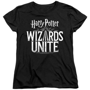 AN OFFCIALLY LICENSED HARRY POTTER WIZARDS UNITE WIZARDS UNITE LOGO WOMEN'S REGULAR FIT T-SHIRT BLACK