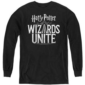 AN OFFCIALLY LICENSED HARRY POTTER WIZARDS UNITE WIZARDS UNITE LOGO YOUTH LONG SLEEVE T-SHIRT BLACK