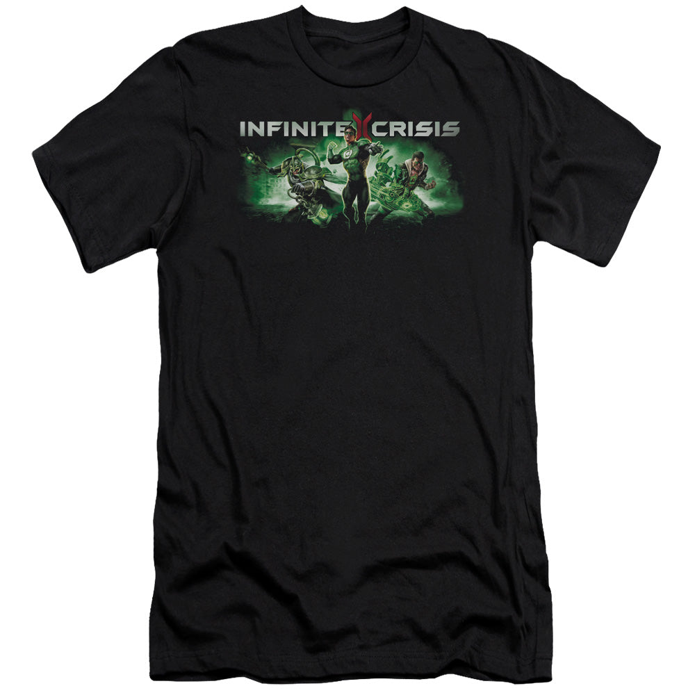 AN OFFCIALLY LICENSED INFINITE CRISIS IC GREEN MEN'S PREMIUM SLIM FIT T-SHIRT BLACK