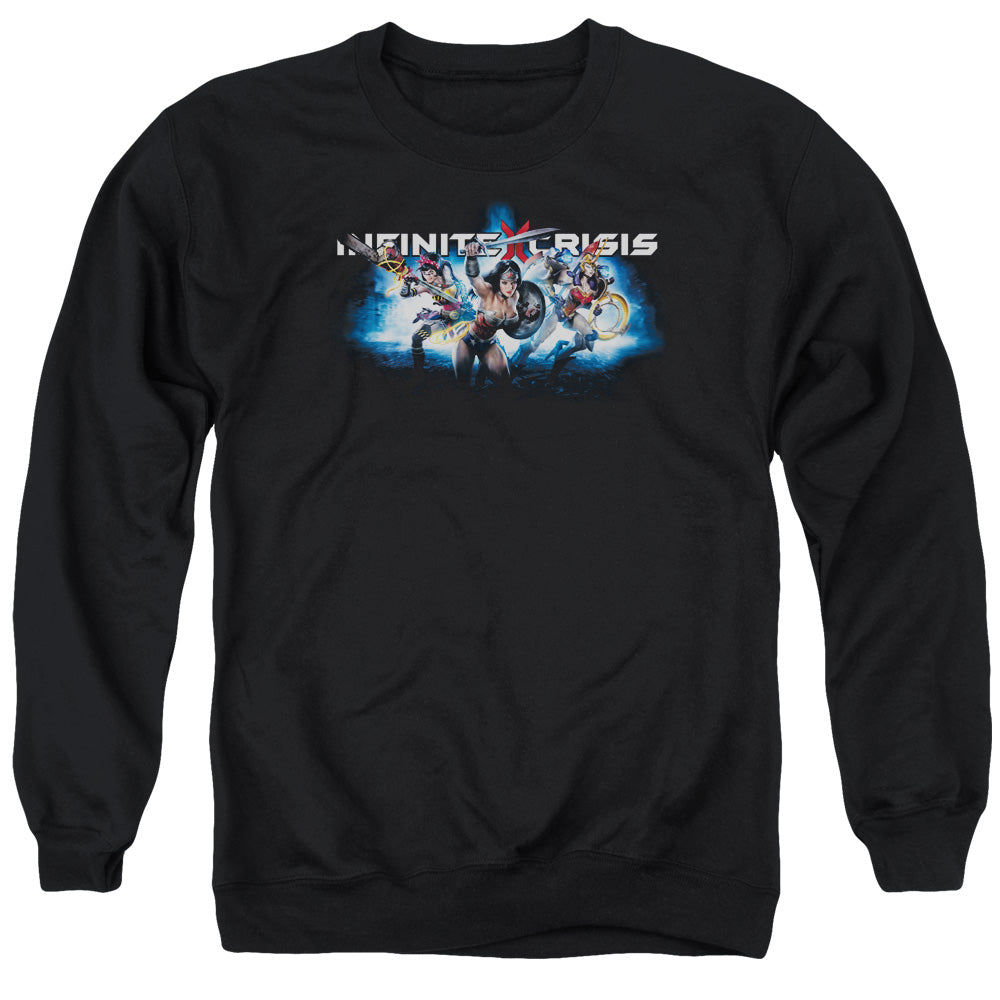 AN OFFCIALLY LICENSED INFINITE CRISIS IC BLUE ADULT UNISEX CREWNECK SWEATSHIRT BLACK