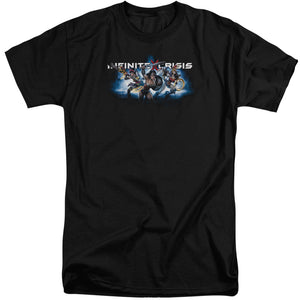 AN OFFCIALLY LICENSED INFINITE CRISIS IC BLUE MEN'S TALL FIT T-SHIRT BLACK