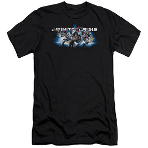 AN OFFCIALLY LICENSED INFINITE CRISIS IC BLUE MEN'S PREMIUM SLIM FIT T-SHIRT BLACK