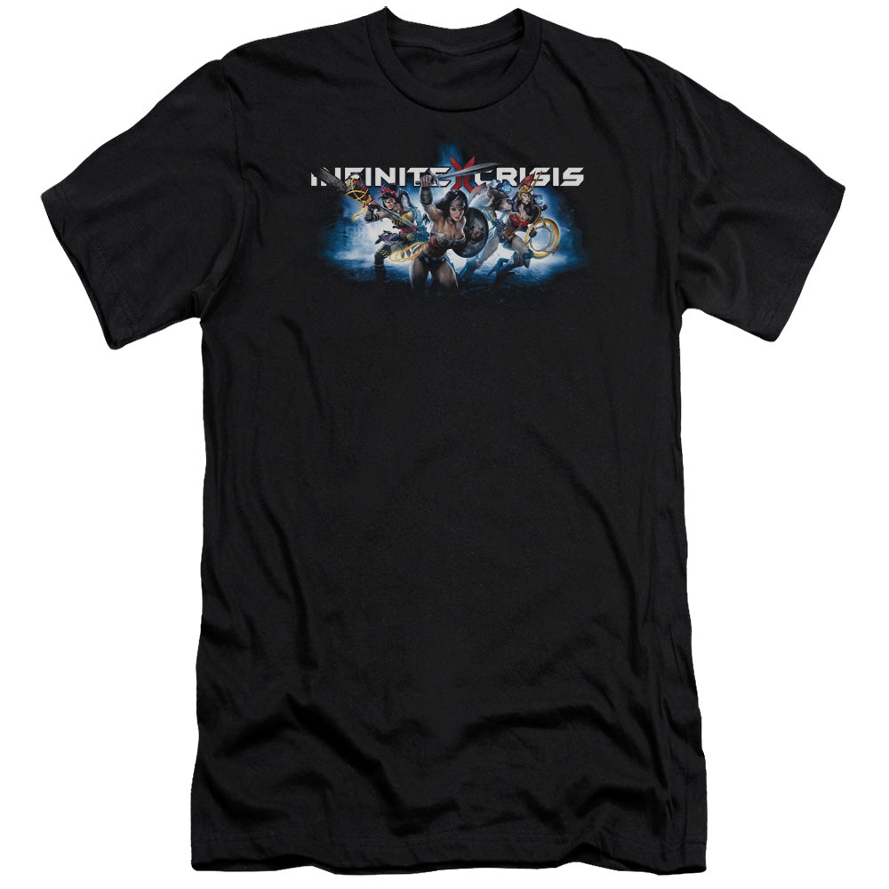 AN OFFCIALLY LICENSED INFINITE CRISIS IC BLUE MEN'S PREMIUM SLIM FIT T-SHIRT BLACK
