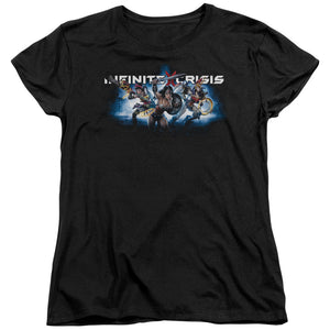 AN OFFCIALLY LICENSED INFINITE CRISIS IC BLUE WOMEN'S REGULAR FIT T-SHIRT BLACK