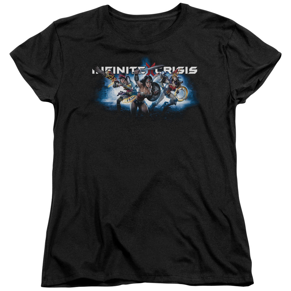 AN OFFCIALLY LICENSED INFINITE CRISIS IC BLUE WOMEN'S REGULAR FIT T-SHIRT BLACK