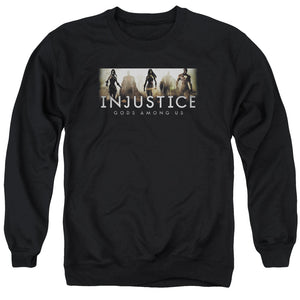 AN OFFCIALLY LICENSED INJUSTICE GODS AMONG US LOGO ADULT UNISEX CREWNECK SWEATSHIRT BLACK
