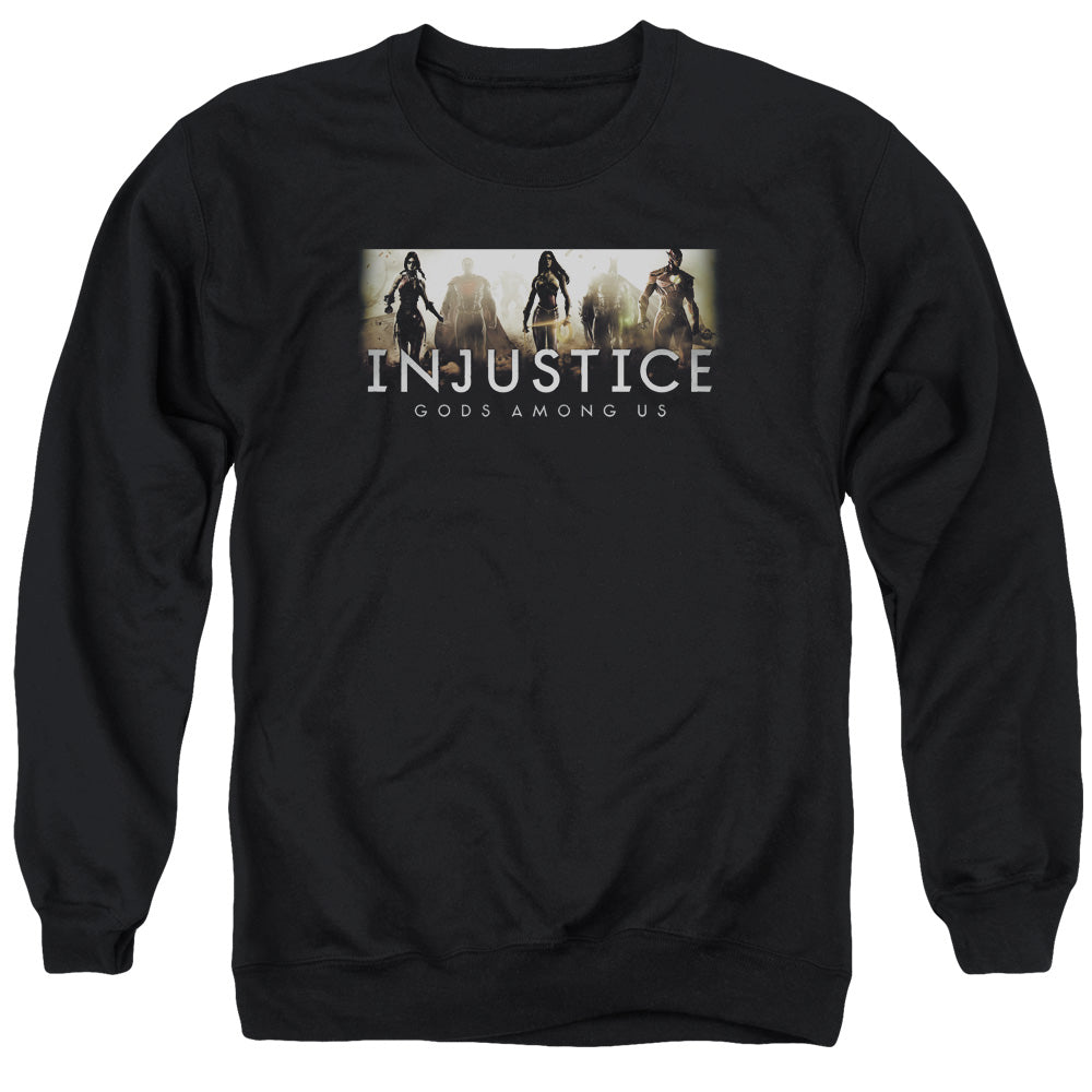 AN OFFCIALLY LICENSED INJUSTICE GODS AMONG US LOGO ADULT UNISEX CREWNECK SWEATSHIRT BLACK