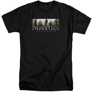 AN OFFCIALLY LICENSED INJUSTICE GODS AMONG US LOGO MEN'S TALL FIT T-SHIRT BLACK