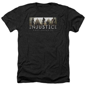 AN OFFCIALLY LICENSED INJUSTICE GODS AMONG US LOGO MEN'S HEATHER T-SHIRT CHARCOAL