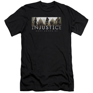AN OFFCIALLY LICENSED INJUSTICE GODS AMONG US LOGO MEN'S PREMIUM SLIM FIT T-SHIRT BLACK