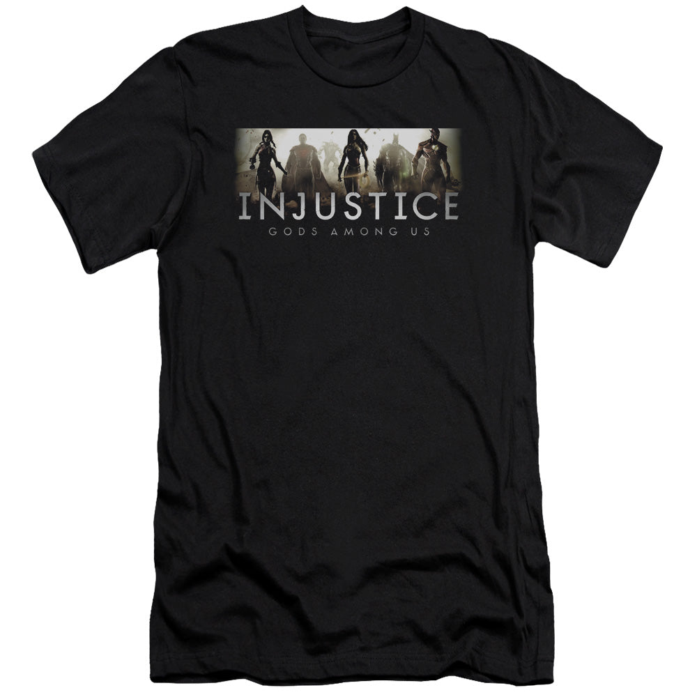 AN OFFCIALLY LICENSED INJUSTICE GODS AMONG US LOGO MEN'S PREMIUM SLIM FIT T-SHIRT BLACK